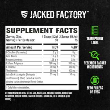 Jacked Factory NITROSURGE Pre Workout Supplement - for Energy, Instant Strength Gains, Clear Focus, Intense Pumps - Nitric Oxide Booster & Preworkout Powder with Beta Alanine - 30 Servings, Pineapple
