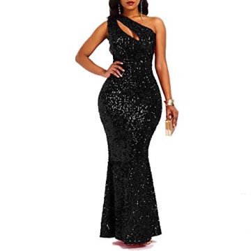 VERWIN Sequins Fashion Sleeveless Oblique Collar Mermaid Women's Maxi Dress Bodycon Dress Party Dres...
