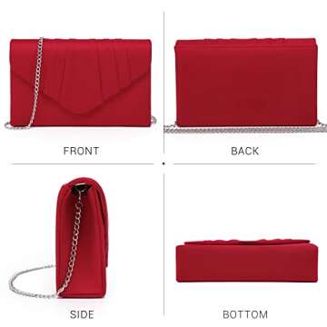 Dasein Womens Evening Bag Velvety Pleated Envelope Clutch Handbag Wedding Party Bridal Purse (Red)