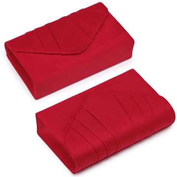 Dasein Womens Evening Bag Velvety Pleated Envelope Clutch Handbag Wedding Party Bridal Purse (Red)