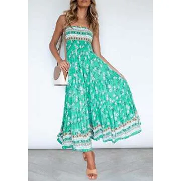 ZESICA Women's Summer Floral Maxi Dress - Aqua Large