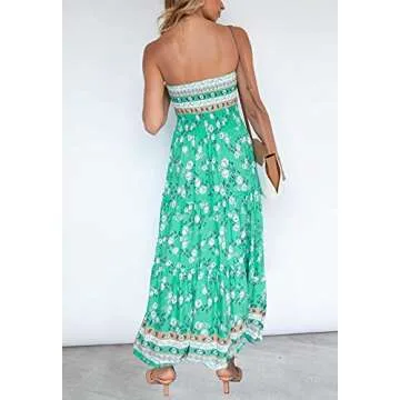 ZESICA Women's Summer Floral Maxi Dress - Aqua Large