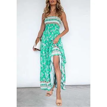 ZESICA Women's Summer Floral Maxi Dress - Aqua Large