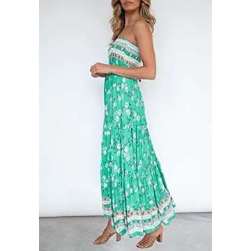 ZESICA Women's Summer Floral Maxi Dress - Aqua Large