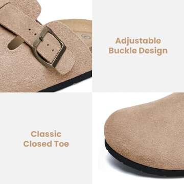 Xiakolaka Women's Suede Clogs Adjustable Buckle Slip on Footbed Home Clog Slippers Apricot Size 8