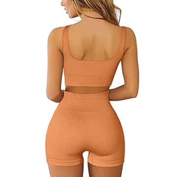 QCHENG Women's Workout Sets 2 Piece Ribbed Seamless Sports Bra and Leggings Set Gym Clothes Yoga Outfits