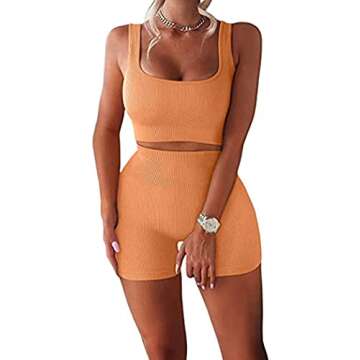 QCHENG Women's Workout Sets 2 Piece Ribbed Seamless Sports Bra and Leggings Set Gym Clothes Yoga Outfits