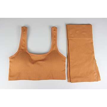 QCHENG Women's Workout Sets 2 Piece Ribbed Seamless Sports Bra and Leggings Set Gym Clothes Yoga Outfits