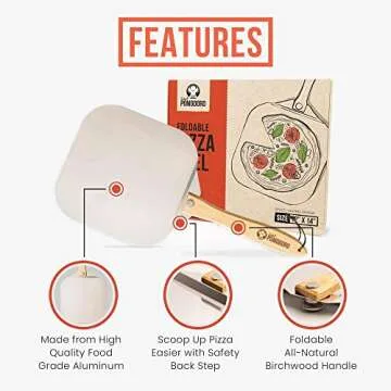 Chef Pomodoro Aluminum Metal Pizza Peel with Foldable Wood Handle for Easy Storage, Pizza Spatula, Gourmet Luxury Pizza Paddle for Baking Homemade Pizza Bread (12 inch)