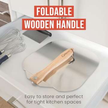 Chef Pomodoro Aluminum Metal Pizza Peel with Foldable Wood Handle for Easy Storage, Pizza Spatula, Gourmet Luxury Pizza Paddle for Baking Homemade Pizza Bread (12 inch)