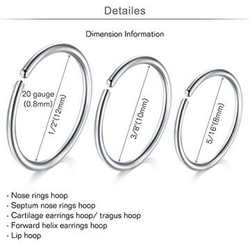 MODRSA Nose Rings 20g Nose Rings Studs L Shape Nose Piercings Stainless Steel Nose Rings Hoops Diamond Heart Hypoallergenic Nostril Nose Piercing Jewelry for Women Men Silver Rose Gold Black Rainbow