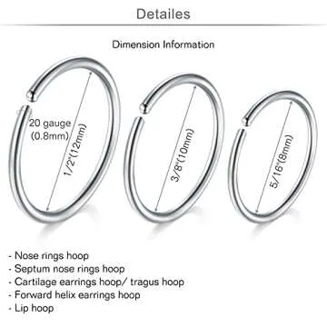 MODRSA Nose Rings 20g Nose Rings Studs L Shape Nose Piercings Stainless Steel Nose Rings Hoops Diamond Heart Hypoallergenic Nostril Nose Piercing Jewelry for Women Men Silver Rose Gold Black Rainbow