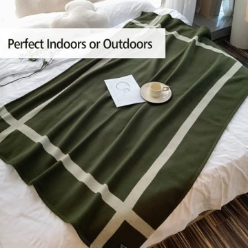 Wool Blanket & Throws 90% Wool Warm Blanket Soft Couch Blankets 75"x55" Twin Throw Blankets for Living Room, Camping, Outdoors, or Car Travel with Exquisite Box for Gift (OliveGreen)