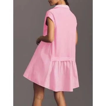 Fisoew Women's Summer Sweatshirt Dress Short Sleeve Patchwork