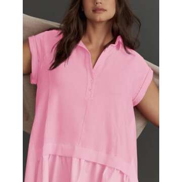 Fisoew Women's Summer Sweatshirt Dress Short Sleeve Patchwork