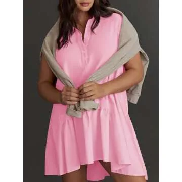 Fisoew Women's Summer Sweatshirt Dress Short Sleeve Patchwork