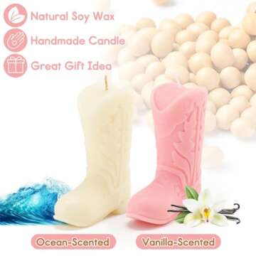 Tuitessine Cowgirl Decor Novelty Boot Candle Birthday Gifts for Woman Girlfriend Decorative Candles Natural Soy Wax Brown Lavender Scented Cute Western Home Bedroom Decor White Pink 2PCS