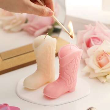 Tuitessine Cowgirl Decor Novelty Boot Candle Birthday Gifts for Woman Girlfriend Decorative Candles Natural Soy Wax Brown Lavender Scented Cute Western Home Bedroom Decor White Pink 2PCS