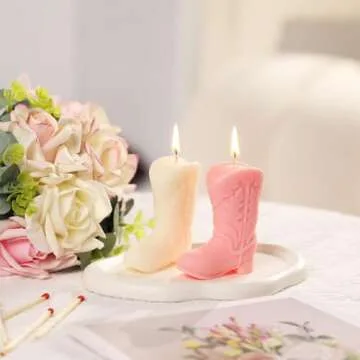 Tuitessine Cowgirl Decor Novelty Boot Candle Birthday Gifts for Woman Girlfriend Decorative Candles Natural Soy Wax Brown Lavender Scented Cute Western Home Bedroom Decor White Pink 2PCS