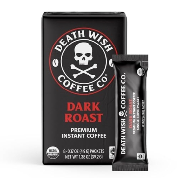 Death Wish Coffee Instant Dark Roast Coffee Packets - Bold Arabica & Robusta Blend, 8 Count