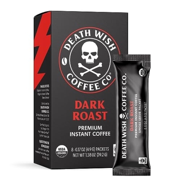 Death Wish Instant Coffee Packets, Bold & Organic 8 Count
