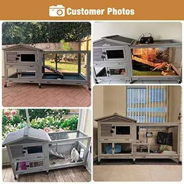Bunny Cage Indoor and Outdoor Rabbit Hutch with Casters Waterproof Roof, Pull Out Tray from Back and Front 61.2" L x 22.6" W x 33.5" H