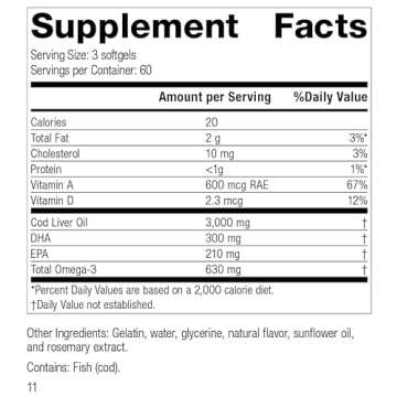 Standard Process Cod Liver Oil - EPA & DHA - Whole-Food Based Eye & Skin Health - Antioxidant Supplement for Bone & Heart Strength - 180 Softgels