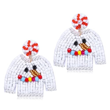 Christmas Earrings for Women Beaded Holiday Reindeer Snowman Sweater Earrings Handmade Red Truck Chr...