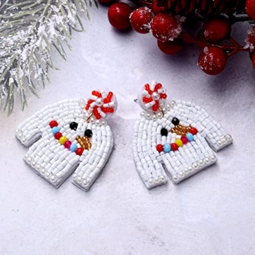 Christmas Earrings for Women Beaded Holiday Reindeer Snowman Sweater Earrings Handmade Red Truck Christmas Tree Drop Dangle Earrings Statement Earring Festive Jewelry Gifts