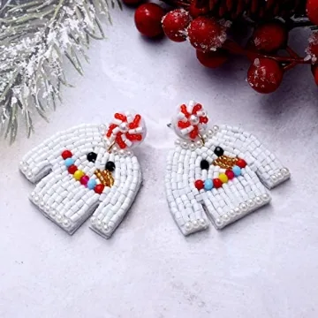 Christmas Earrings for Women Beaded Holiday Reindeer Snowman Sweater Earrings Handmade Red Truck Christmas Tree Drop Dangle Earrings Statement Earring Festive Jewelry Gifts