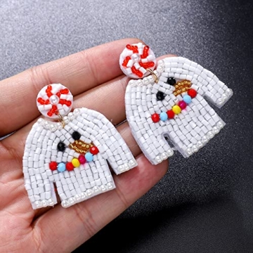 Christmas Earrings for Women Beaded Holiday Reindeer Snowman Sweater Earrings Handmade Red Truck Christmas Tree Drop Dangle Earrings Statement Earring Festive Jewelry Gifts