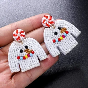 Christmas Earrings for Women Beaded Holiday Reindeer Snowman Sweater Earrings Handmade Red Truck Christmas Tree Drop Dangle Earrings Statement Earring Festive Jewelry Gifts