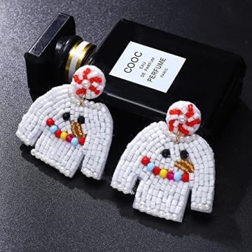 Christmas Earrings for Women Beaded Holiday Reindeer Snowman Sweater Earrings Handmade Red Truck Christmas Tree Drop Dangle Earrings Statement Earring Festive Jewelry Gifts