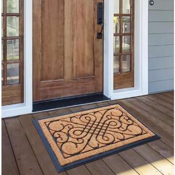 Victorian Gate Design Coir 2-ft x 3-ft Natural/Black Coir/Rubber Rectangular Indoor/Outdoor Door Mat...