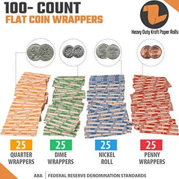 Coin Storage & Sorter Tubes 4 Color – Coded Coin Counters Tubes and Assorted Coin Wrappers