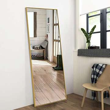 NeuType Full Length Mirror Dressing Mirror 64"x21" Large Rectangle Bedroom Floor Standing Mirror Wall-Mounted Mirror Standing Hanging or Leaning Against Wall Aluminum Alloy Thin Frame (Gold)