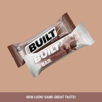BUILT Bar, High Protein Bars, 17g High Protein Snacks, On-The-Go Bars with only 130 Calories & 4g Sugar, Double Chocolate Fudge, 12 Count