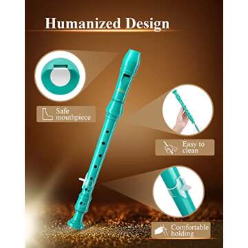 Eastar Soprano Recorder Instrument for Kids Beginner, German Fingering C Key Recorder Instrument 3Piece with Cleaning Kit, Thumb Rest, Cotton Bag, Fingering Chart, ERS-21GSB, Sky Blue, School-Approved