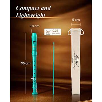 Eastar Soprano Recorder Instrument for Kids Beginner, German Fingering C Key Recorder Instrument 3Piece with Cleaning Kit, Thumb Rest, Cotton Bag, Fingering Chart, ERS-21GSB, Sky Blue, School-Approved