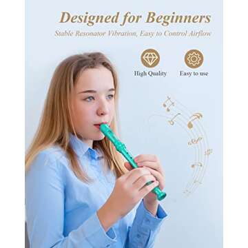 Eastar Soprano Recorder Instrument for Kids Beginner, German Fingering C Key Recorder Instrument 3Piece with Cleaning Kit, Thumb Rest, Cotton Bag, Fingering Chart, ERS-21GSB, Sky Blue, School-Approved