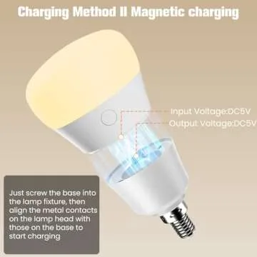 SCOPOW Magnetic and USB Charging 2IN1 Rechargeable Light Bulb with Remote Control Timer and 3 Color Temperature Battery Operated Light Bulb Dimmer Emergency LED Light Bulbs Detachable(E12, 2)