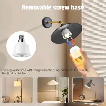 SCOPOW Magnetic and USB Charging 2IN1 Rechargeable Light Bulb with Remote Control Timer and 3 Color Temperature Battery Operated Light Bulb Dimmer Emergency LED Light Bulbs Detachable(E12, 2)