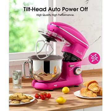 Facelle Stand Mixer, Electric Kitchen Mixer, 660W 6 Speed Tilt-Head stand mixer with Pulse Button, Attachments include 6.5 QT Bowl, Dishwasher Safe Beater, Dough Hook, Whisk & Splash Guard - Purple