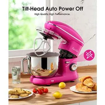 Facelle Stand Mixer, Electric Kitchen Mixer, 660W 6 Speed Tilt-Head stand mixer with Pulse Button, Attachments include 6.5 QT Bowl, Dishwasher Safe Beater, Dough Hook, Whisk & Splash Guard - Purple