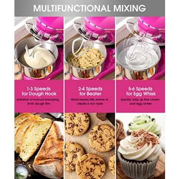 Facelle Stand Mixer, Electric Kitchen Mixer, 660W 6 Speed Tilt-Head stand mixer with Pulse Button, Attachments include 6.5 QT Bowl, Dishwasher Safe Beater, Dough Hook, Whisk & Splash Guard - Purple