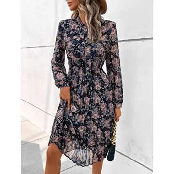 Elegant HAOKEKE Chiffon Dress for Women - Navy Print Style
