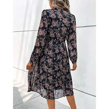 Elegant HAOKEKE Chiffon Dress for Women - Navy Print Style