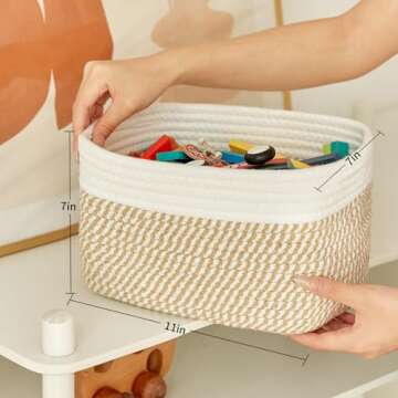 R RUNKA Small Cotton Rope Storage Basket Set of 3-11"x7"x7" Perfect Woven Baskets for Storage, Ideal...