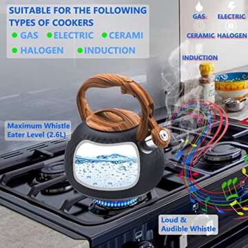 Foedo Tea Kettle - 3.2 Qt Stainless Steel Whistling Kettle for Stove Top