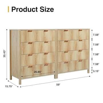 XUZENEST4 Drawer Double Dressers for Bedroom with Waveform Fluted Panel Design, Modern Wide Chest of...